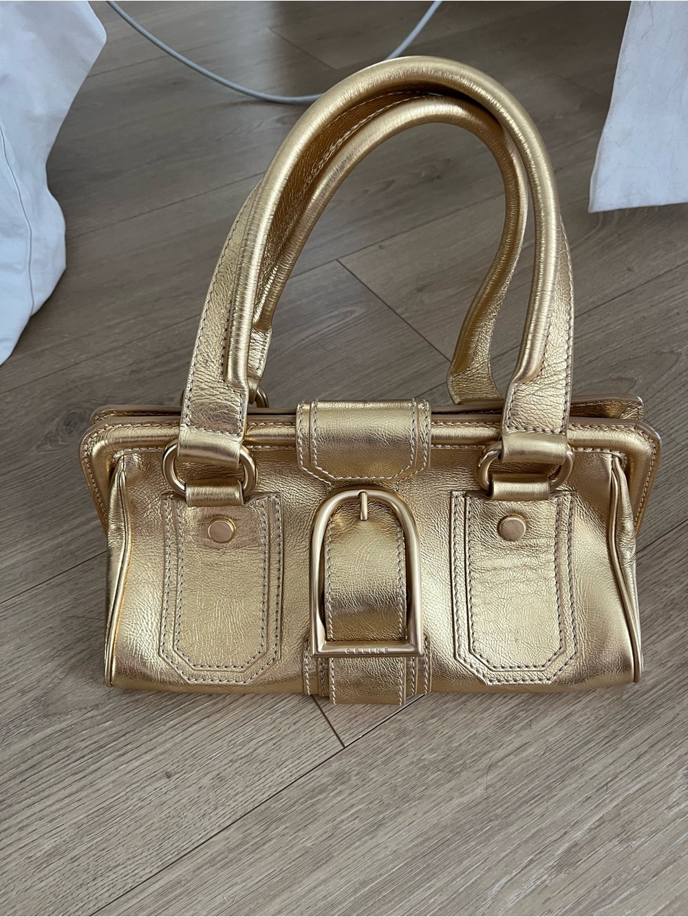 Vintage Celine Gold Metallic Leather-Ella Frame bag-Y2K 2000s